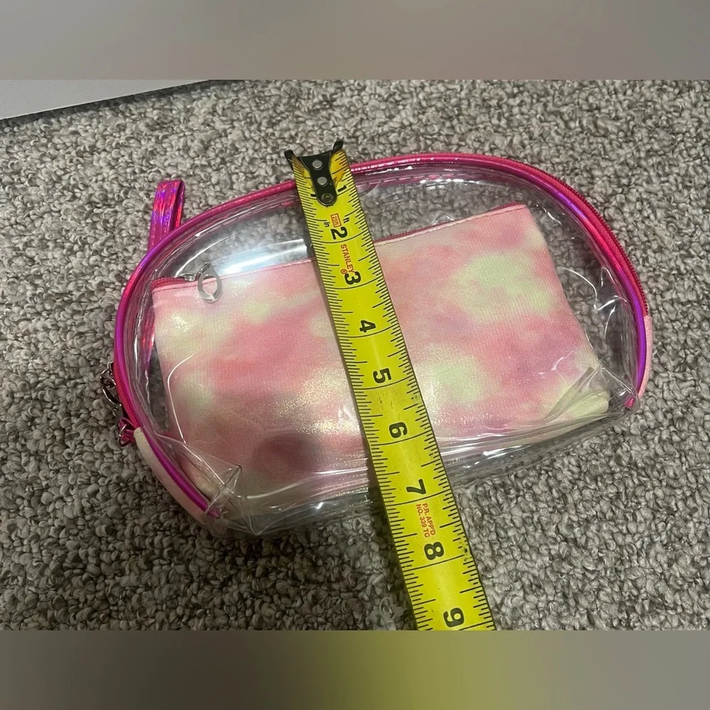 Pink Clear Makeup Bag Set Cosmetic Travel Pouch Glitter Eyes Design 2pc